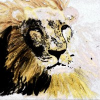 Lion, by Lahle. Watercolor, felt tip, ink pen.