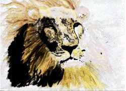 Lion, by Lahle. Watercolor, felt tip, ink pen.
