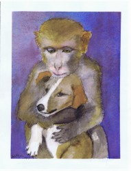 Maternal Puppy Love 06 2003 Watercolor Painting by Sophia Ehrlich