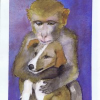 Maternal Puppy Love 06 2003 Watercolor Painting by Sophia Ehrlich