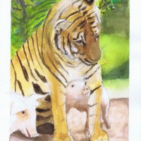 Tiger and Pig watercolor painting by Sophia Ehrlich, May 2005